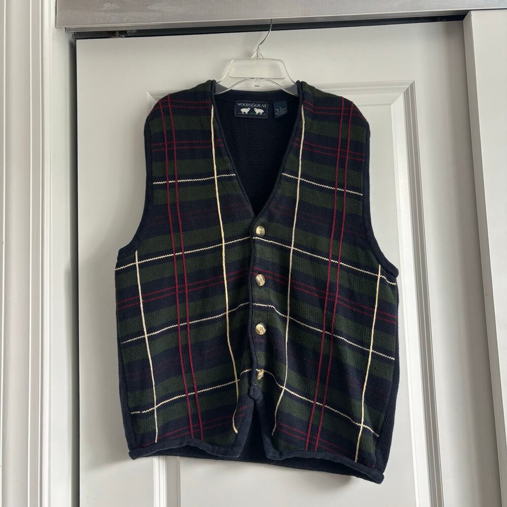 Woods & Gray Men’s Plaid Casual Golf Sweater Vest Sz L Academic Academia